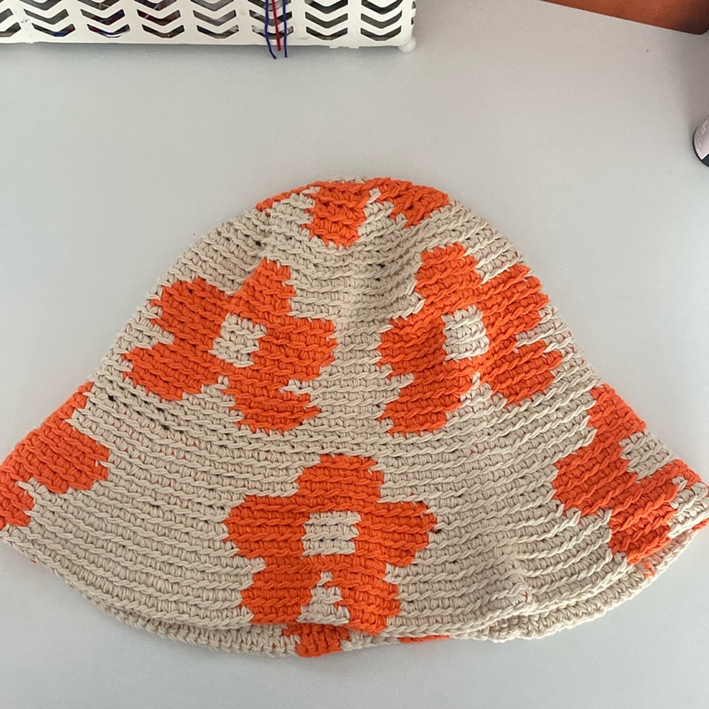 Orange flower knitted hat